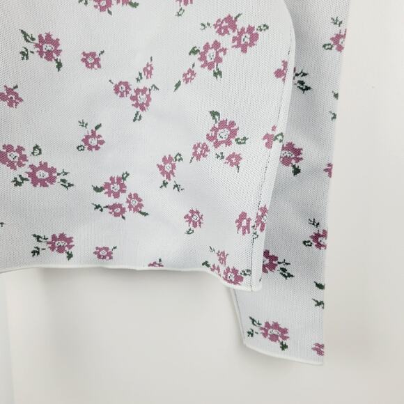 Kiss the Stars Puff Shoulder Crochet Crop Top S Cream Pink Floral Blouse - Picture 6 of 8